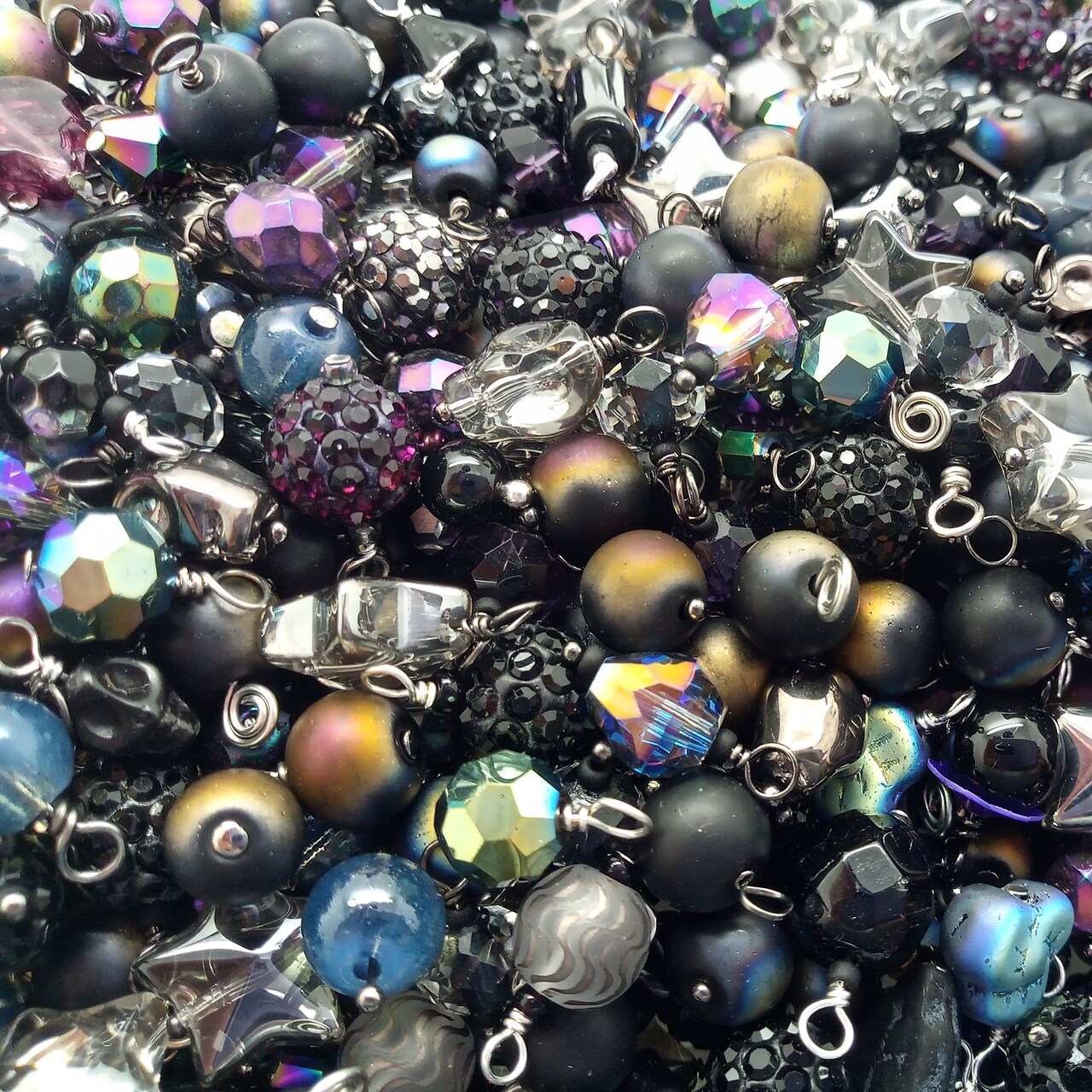 Goth Charm Mix, 20 or 50 pc, Black & Dark Bead Dangle Assortment, Adorabilities
